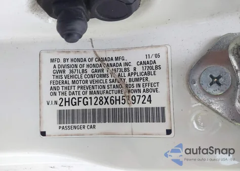 2006 Honda Civic Ex from USA, damaged, VIN 2HGFG128X6H519724